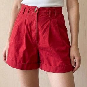 VTG Bravo High-Waisted Pleated Cotton Shorts Red Dark Academia Mom Aesthetic 9